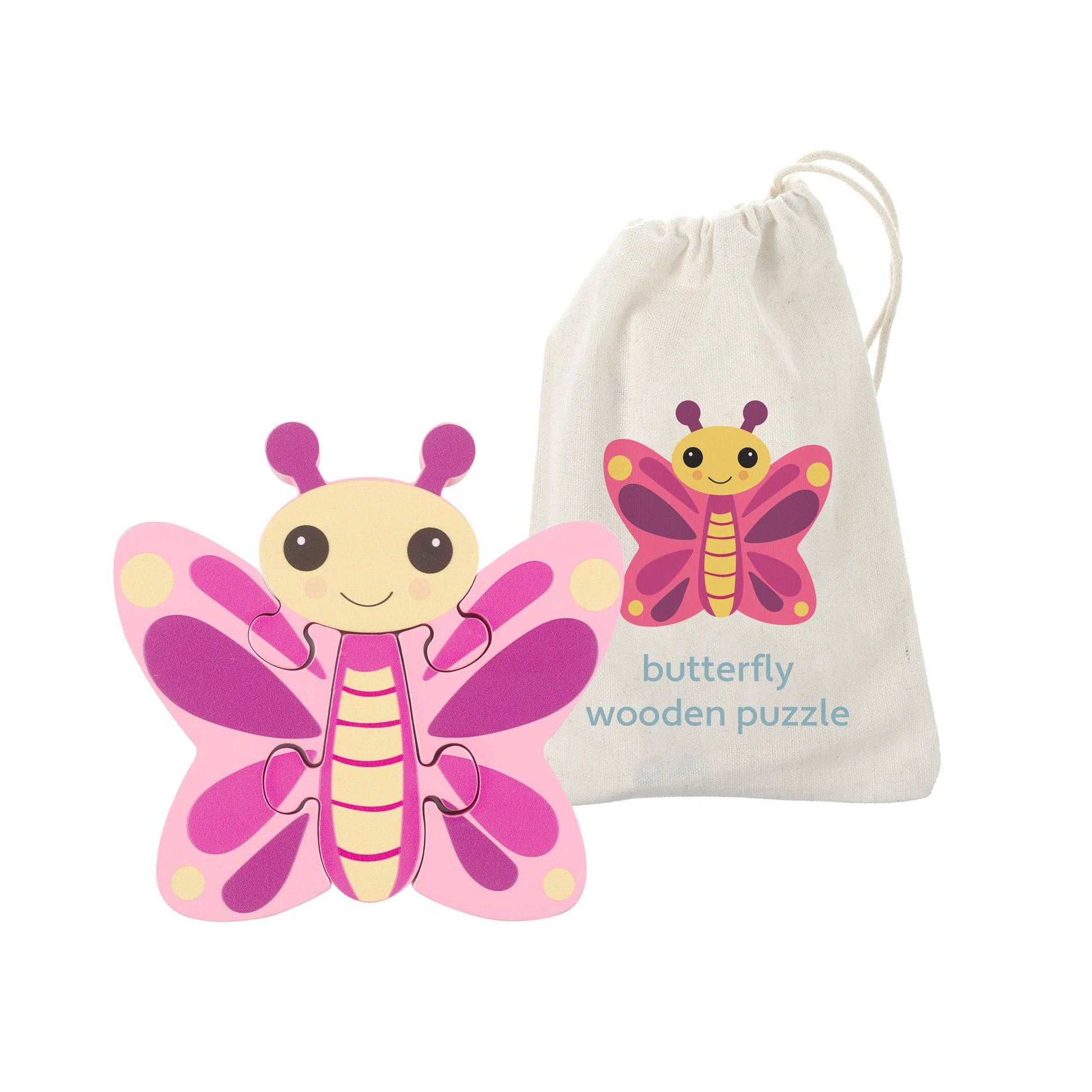 Small Wooden Butterfly Puzzle Toy - 4 Chunky Pieces - Imagination Wooden Toys