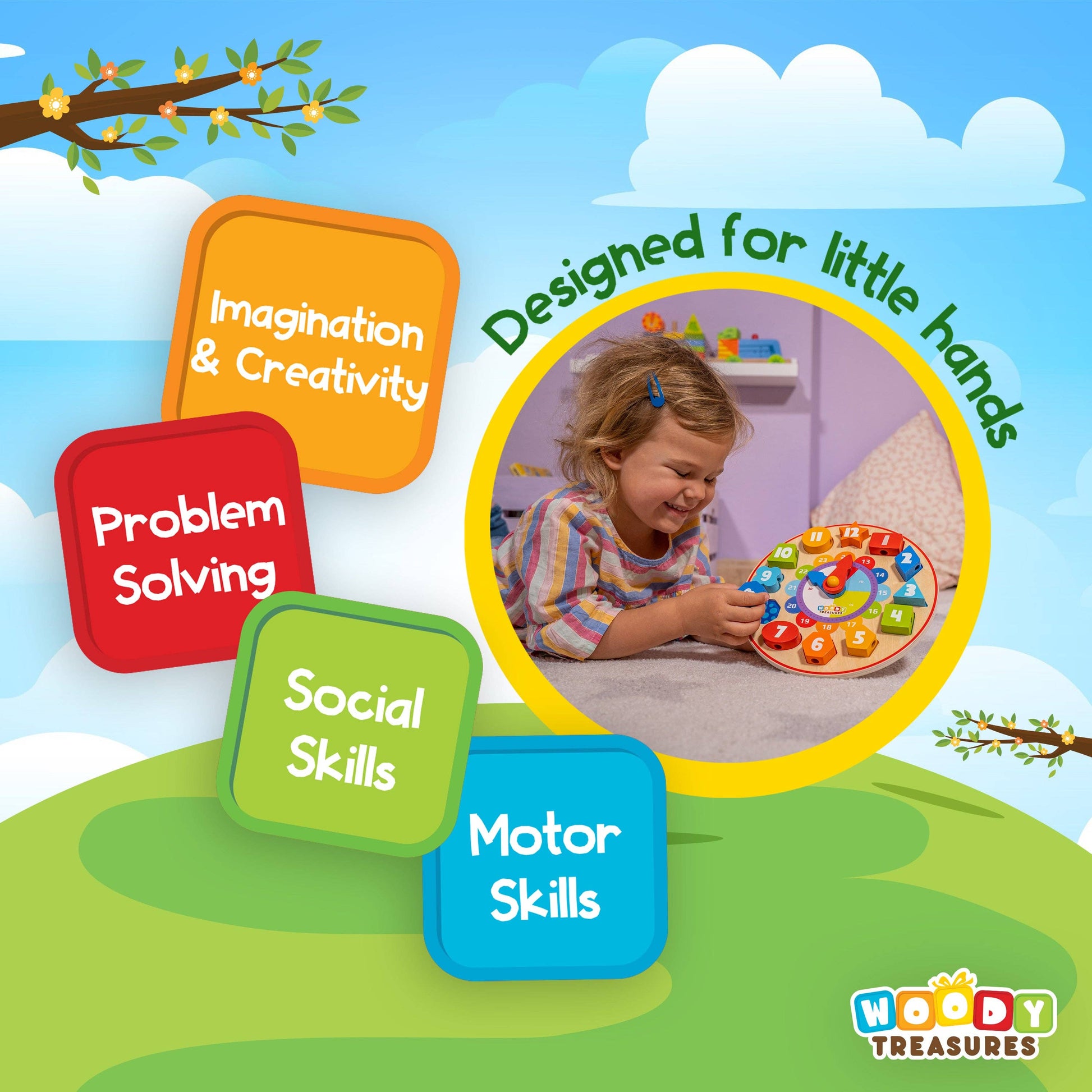 Small Counting Sorting Toy Wooden Teaching Clock for Children - Imagination Wooden Toys