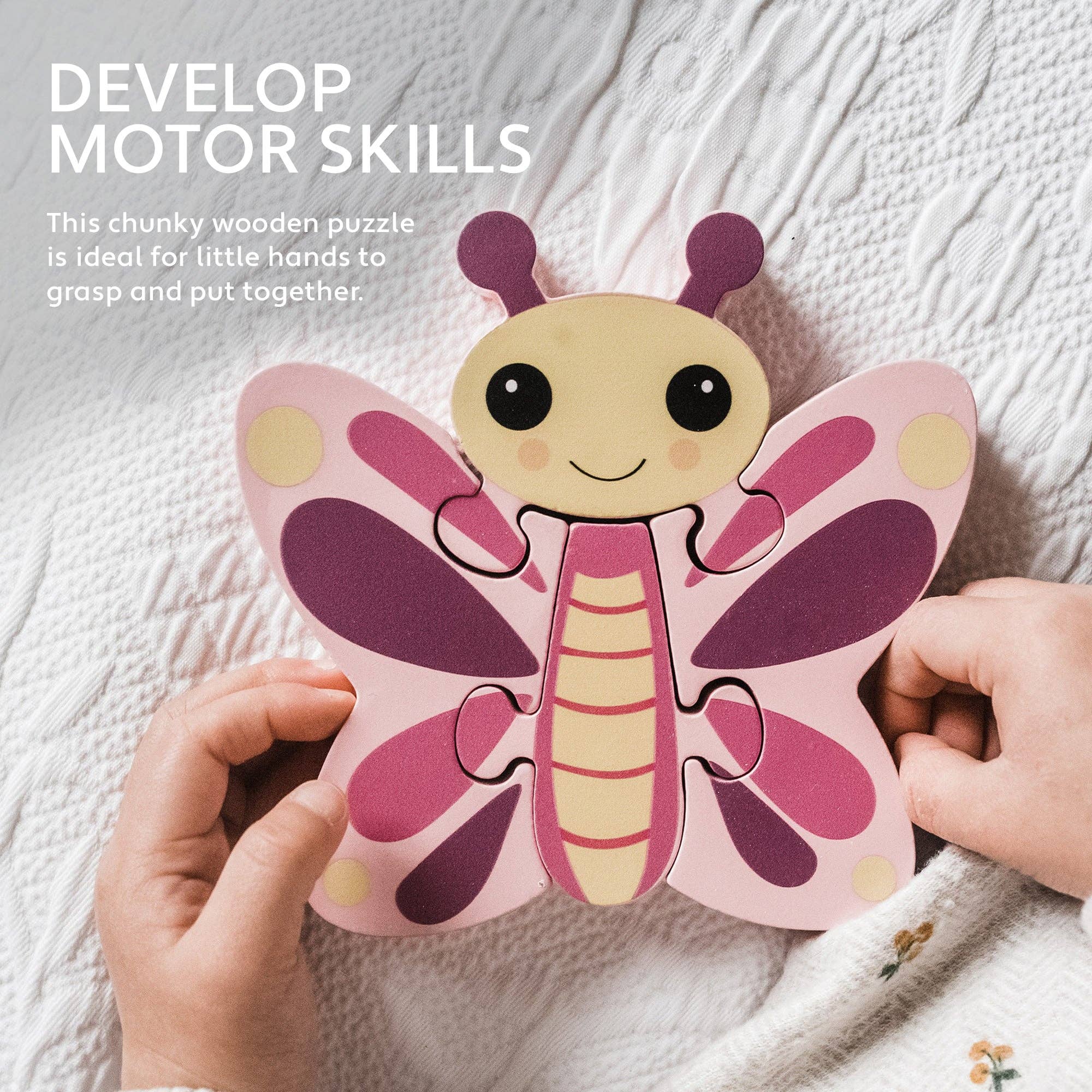 Small Wooden Butterfly Puzzle Toy - 4 Chunky Pieces - Imagination Wooden Toys