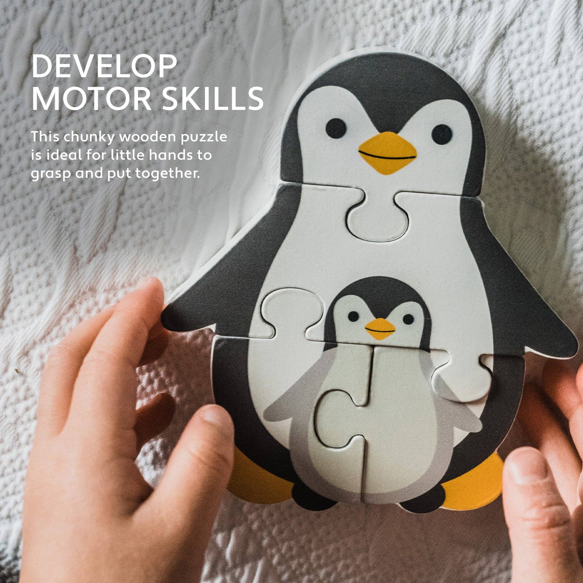 Small Penguins Wooden Toy Puzzle - 4 Chunky Pieces - Imagination Wooden Toys