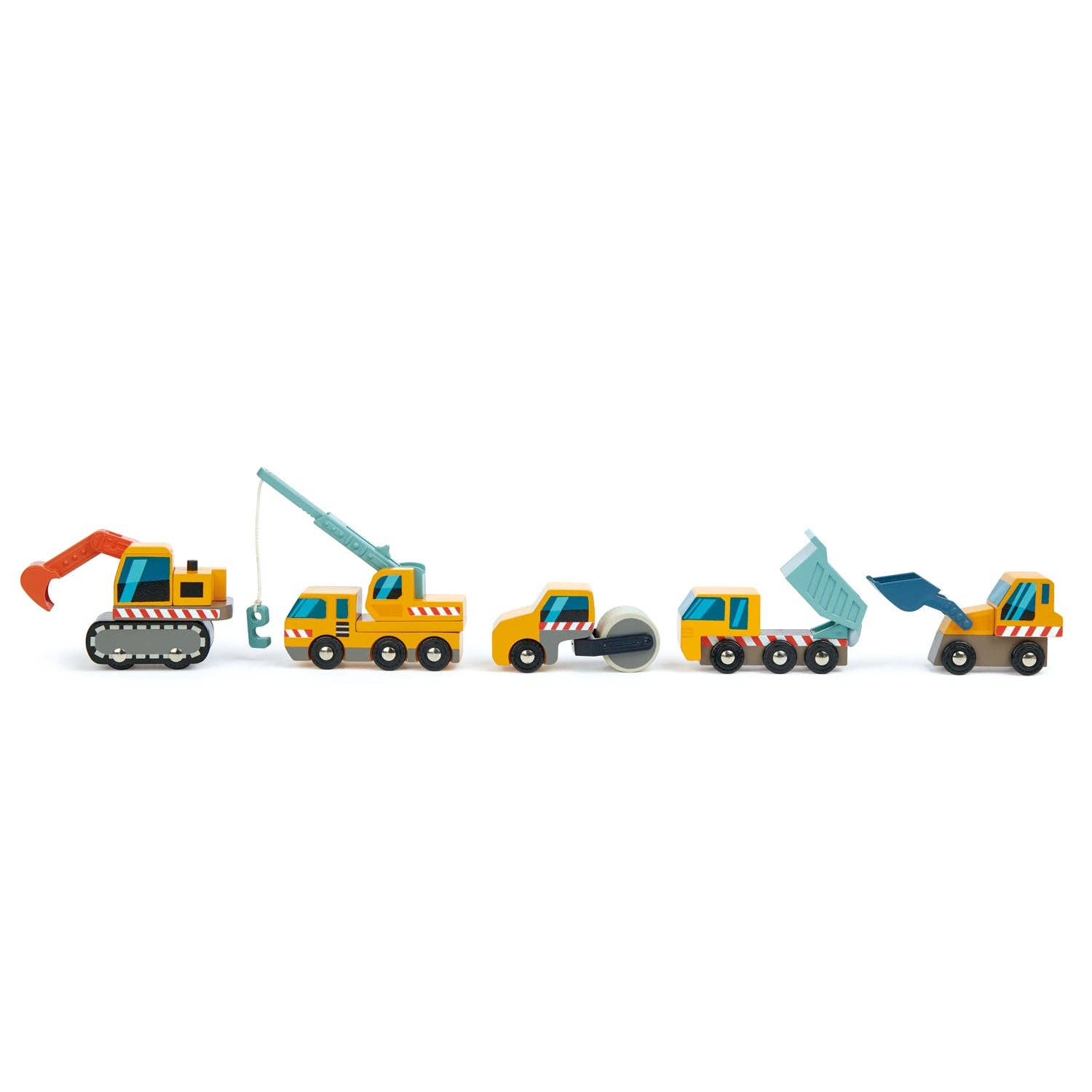 Building Site Wooden Play Vehicles Set - Digger, Crane, Dump Truck - Imagination Wooden Toys