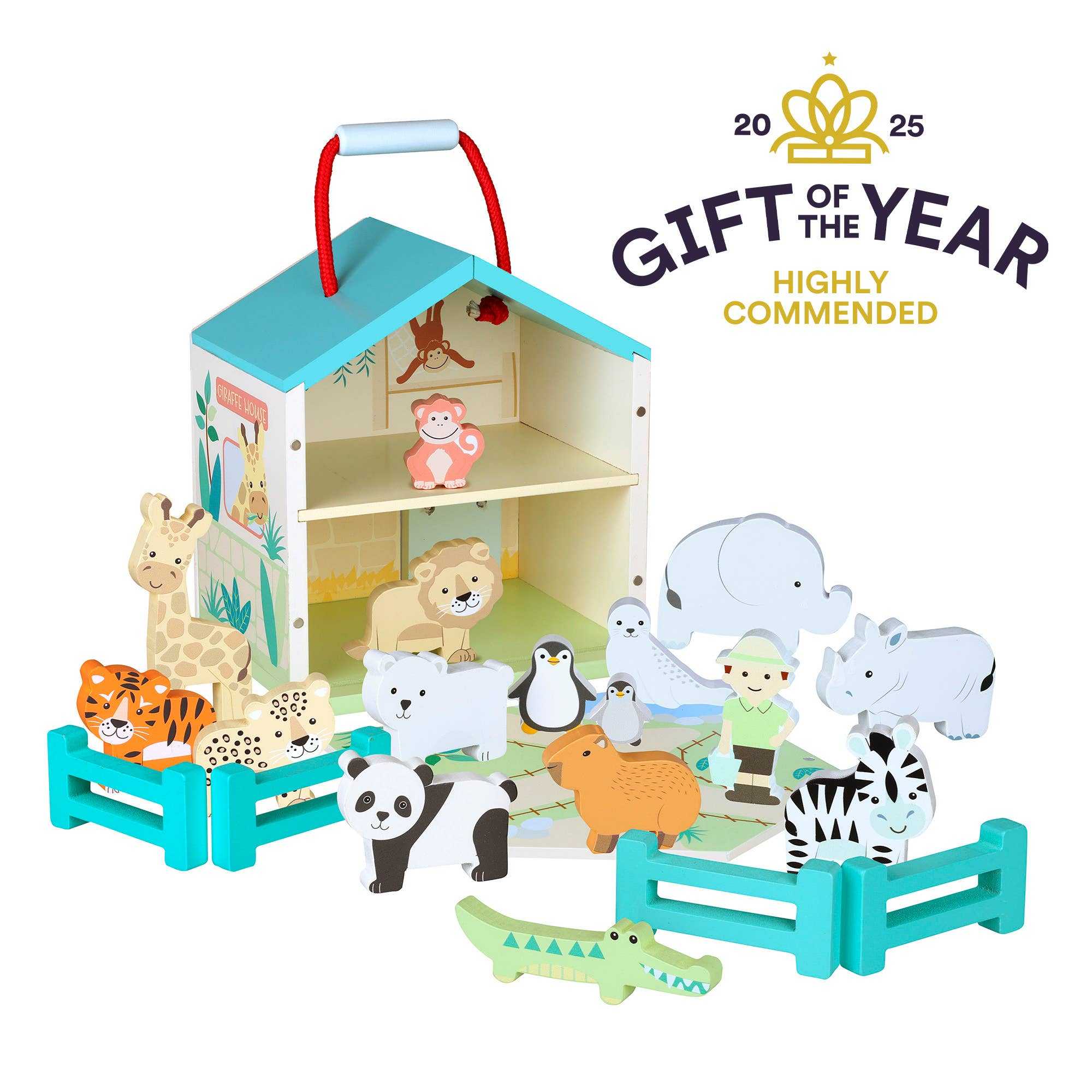 Wooden Zoo Animal Toy Play Set - 22 pieces, animal figures ...