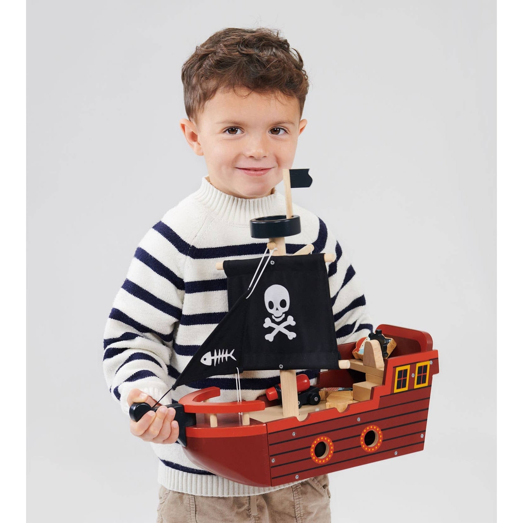 Fishbones Pirate Ship Wooden Boat Toy - Mentari - Imagination Wooden Toys
