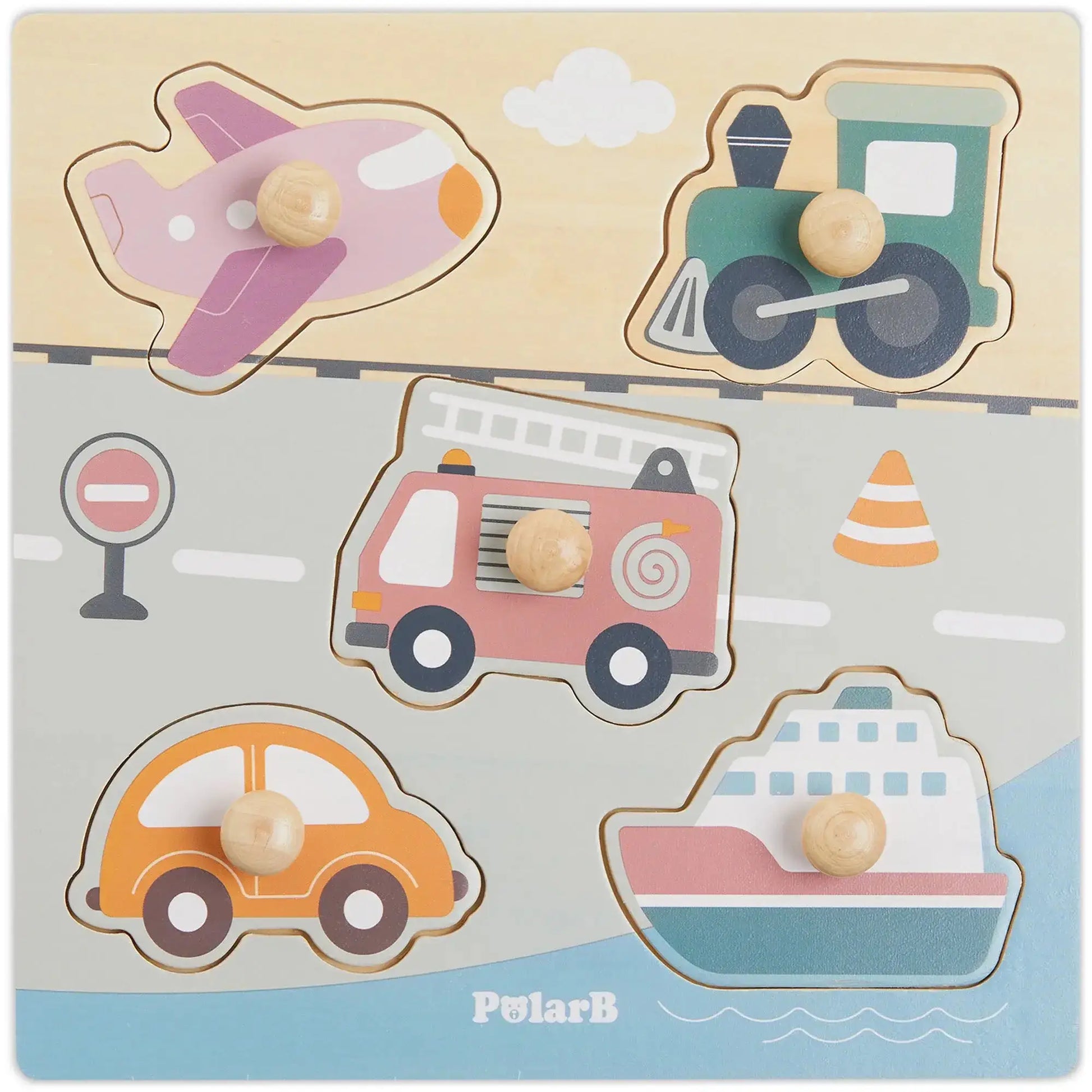 Wooden Transportation Vehicles Flat Puzzle for 18+ Months - Imagination Wooden Toys