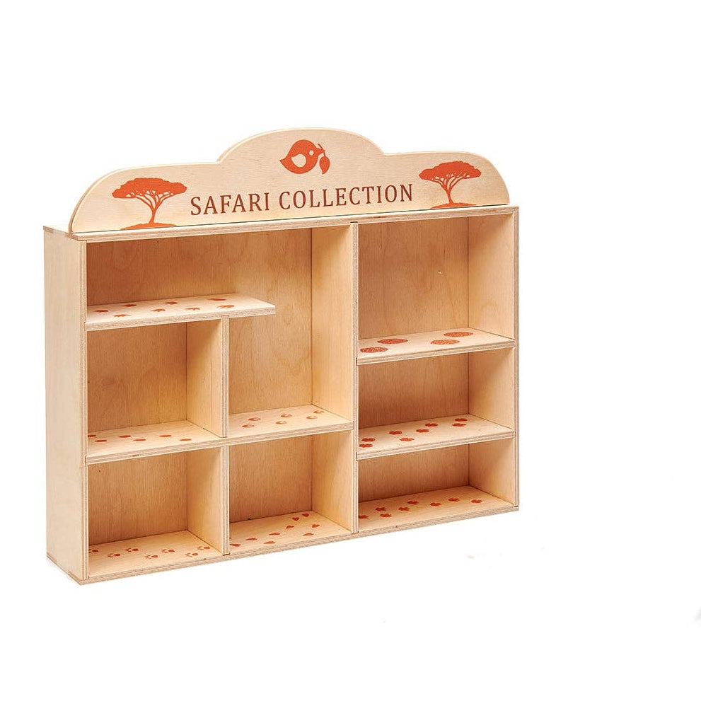 Wooden Safari Animals & Shelf Set - 8 Wild Animals of the Savanna - Imagination Wooden Toys