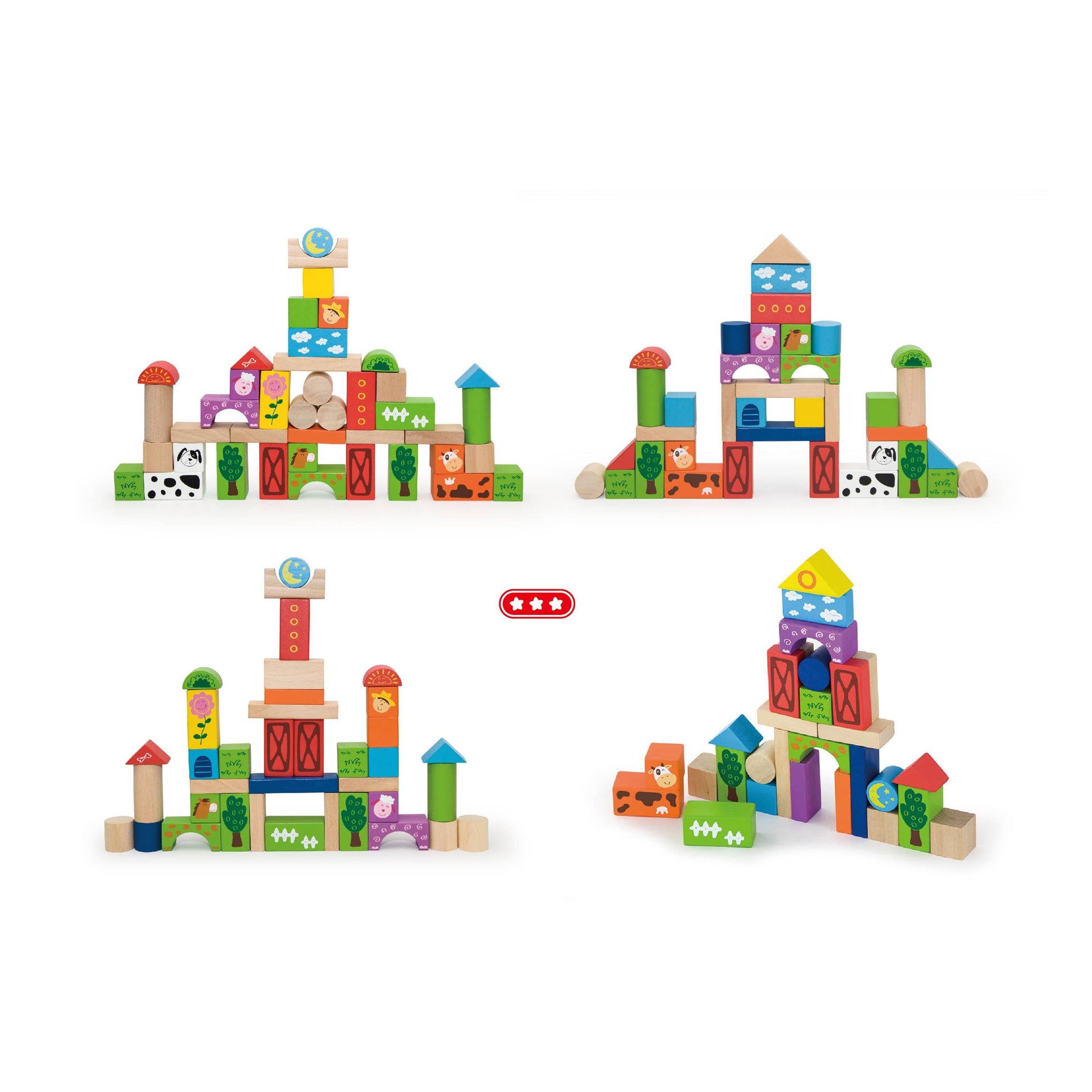 Farm Yard Wooden Building Stacking Blocks - 50 Piece Tub Set - Imagination Wooden Toys