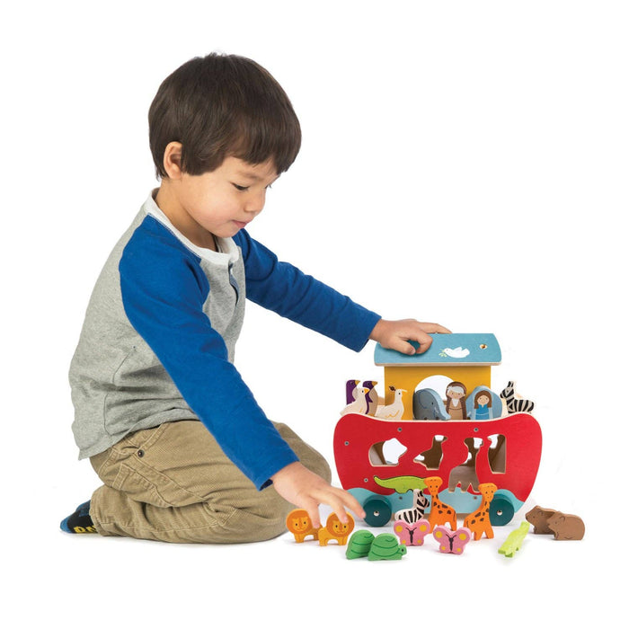 Noah's Ark & Animals Shape Sorter Wooden Toy Play Set - Imagination Wooden Toys