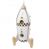 Classic World Wooden Rocket Ship - spaceship toy with checkered design and astronaut figure, ideal for imaginative play for kids aged 3+.