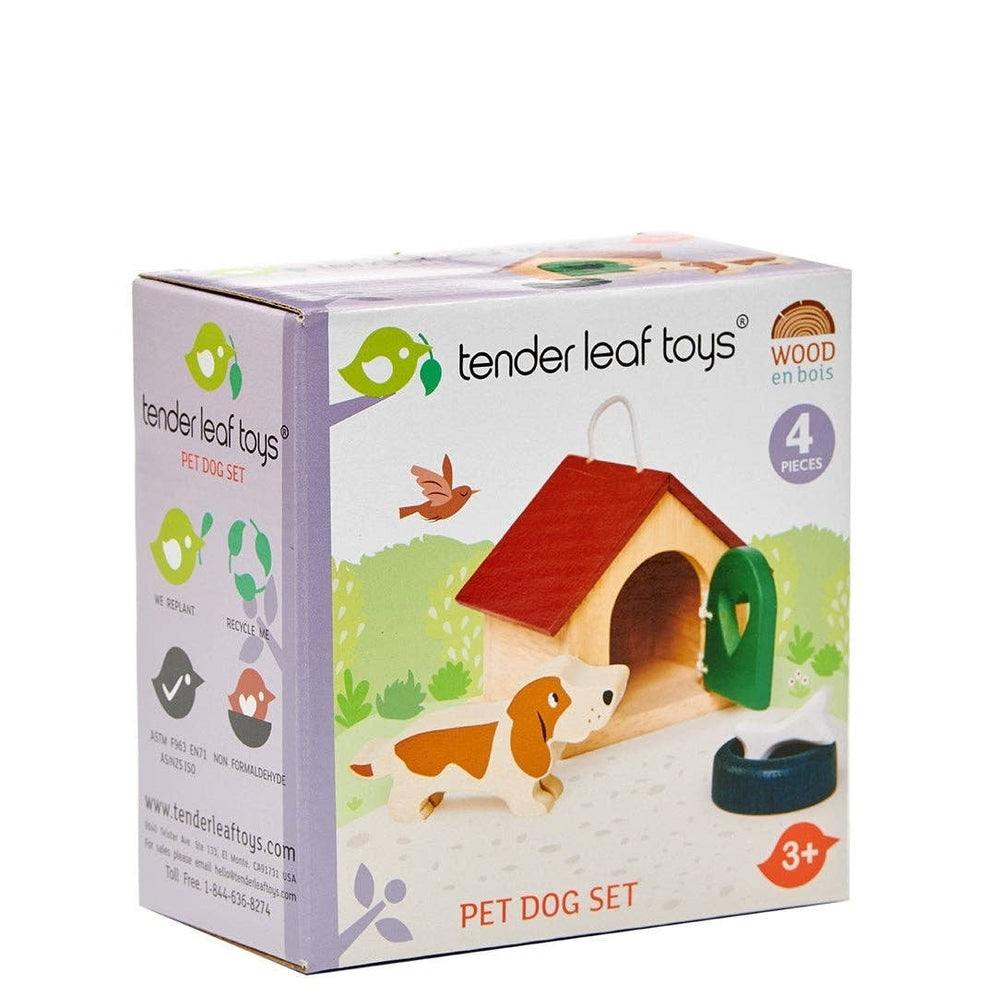 Wooden Pet Dog & Kennel Play Set - Dolls House Accessory - Imagination Wooden Toys